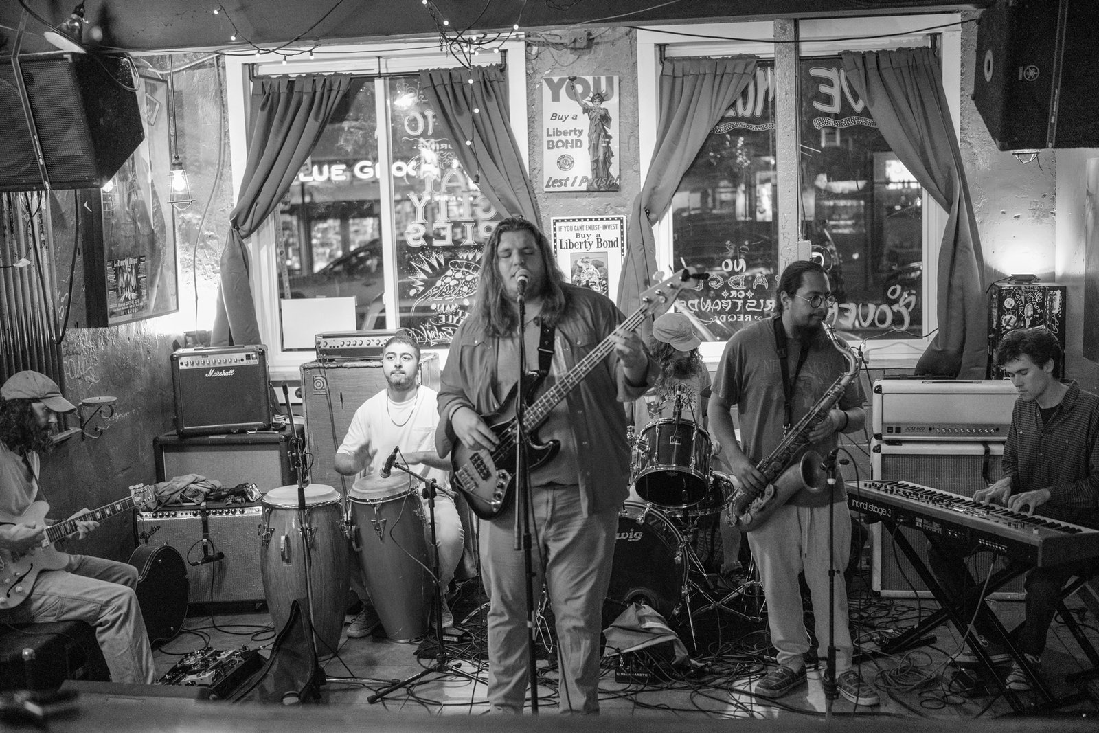 Shane Dickens performing with the band at The Liberty